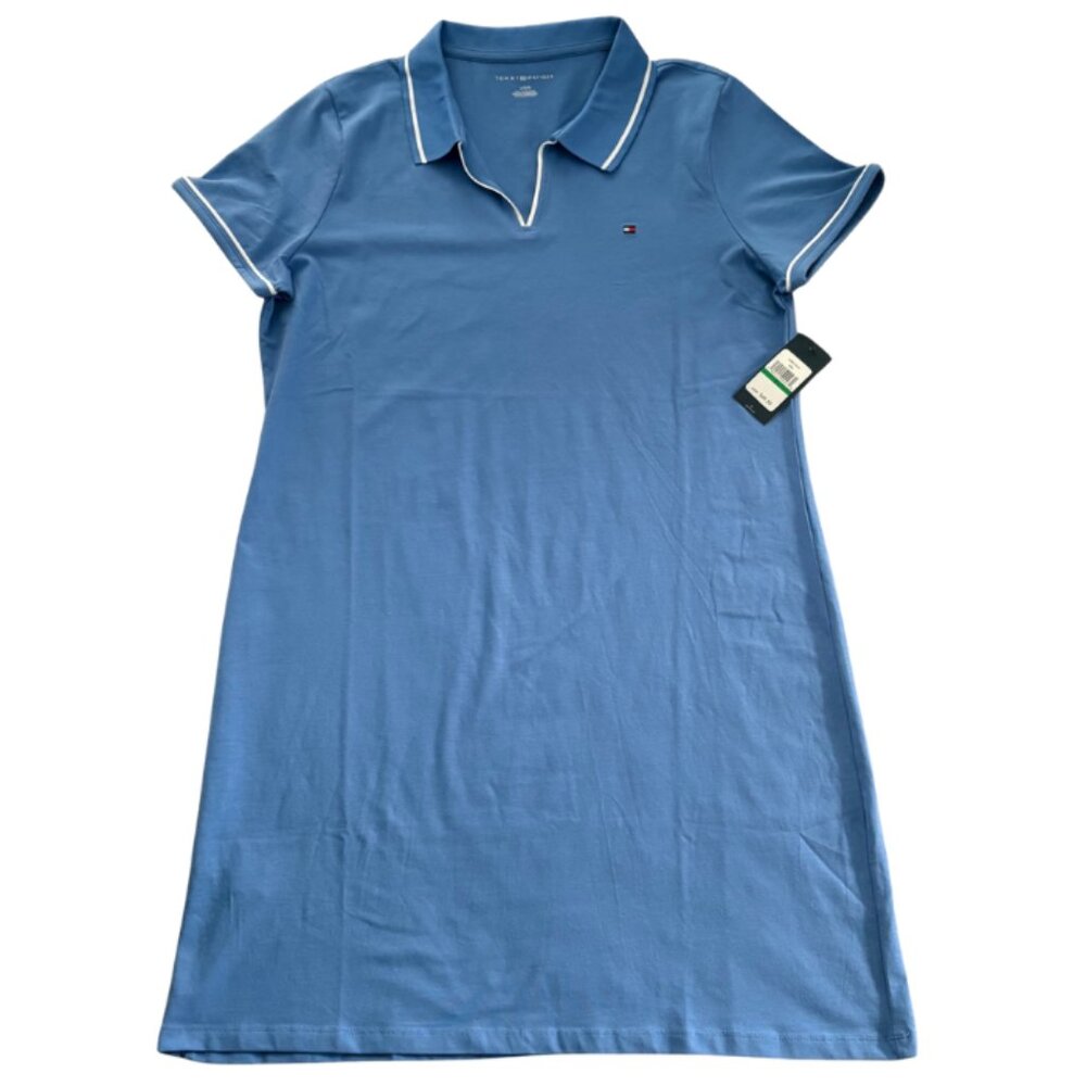 Tommy Hilfiger Polo T-shirt Dress V-neck Blue Size L NWT